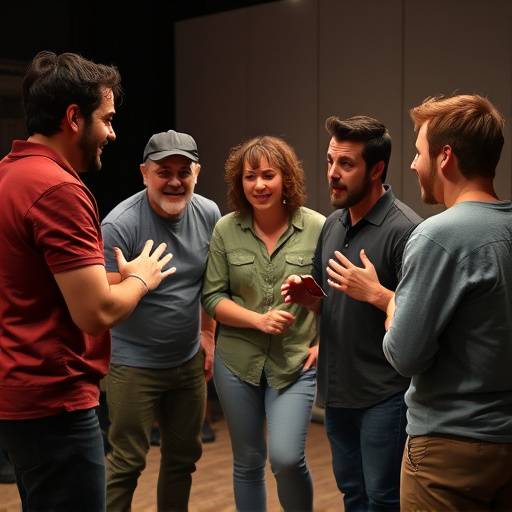 Groep acteurs werkt samen aan een improvisatiespel