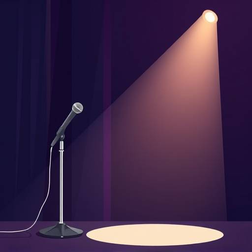 Illustratie van een podium met een microfoon, symbool voor podiumkunsten
